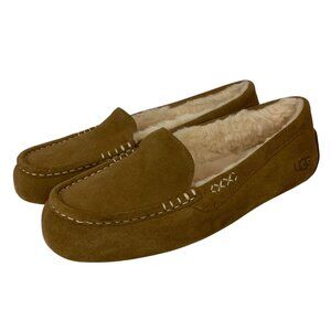 Ugg Ansley Slippers Womens US 10 UK 8 Chestnut Brown Suede Sheepskin Moccasins